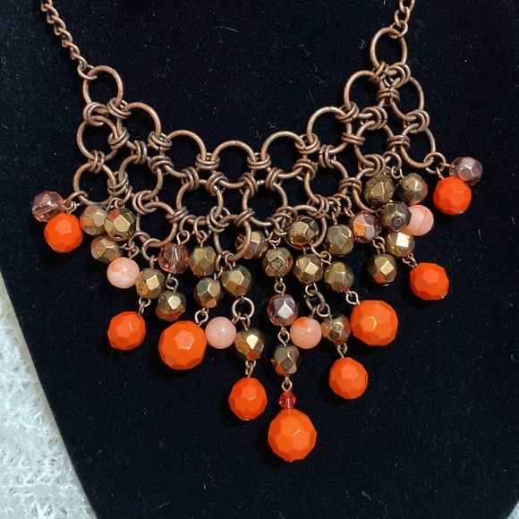 Bronze & Orange Necklace & Earrings - Picture 3 of 4